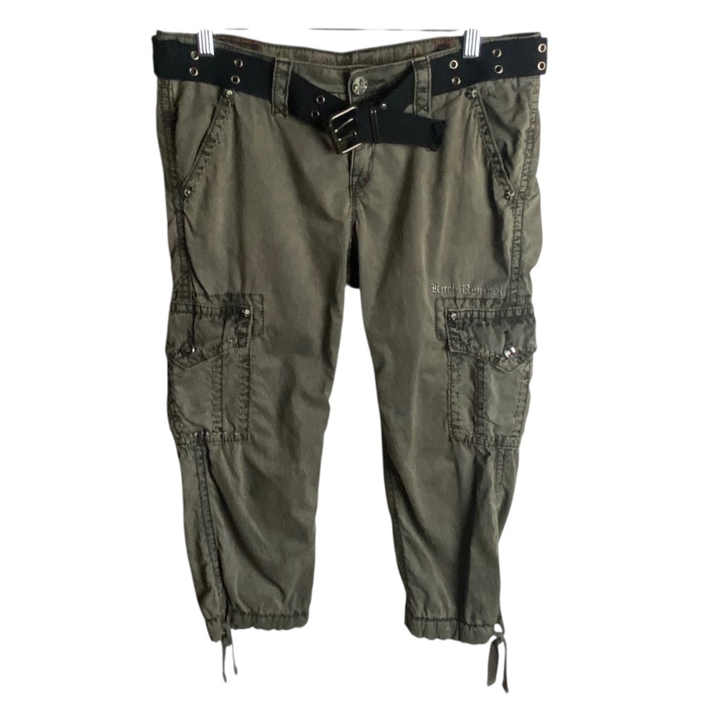 Rock Revival Size 27 Cropped Cargo Pants Olive Green Belted Punk Y2K Low Rise